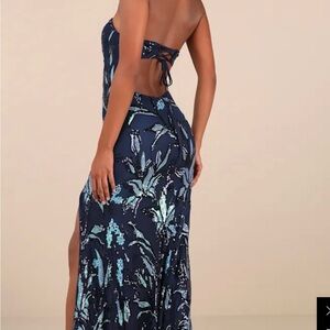 Lulu's Navy and Teal Strapless Maxi Dress NEW with tags